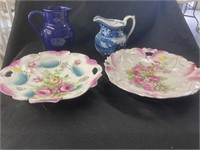 (2) Hand Painted Plates & (2) Pitchers