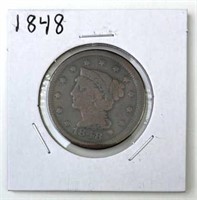 1848 Braided Hair Large Cent, U.S. 1c Coin