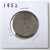 1852 Braided Hair Large Cent, U.S. 1c Coin