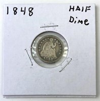 1848 Seated Liberty Half Dime, U.S. 5c Coin