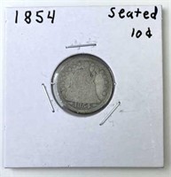 1854 Seated Liberty Dime, U.S. 10c Coin