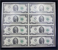 Framed $2 Star Bill Uncut Sheet, U.S.