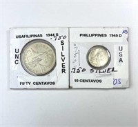 (2) Phillipines USA Silver Coins