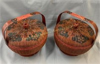 (2) Oriental baskets, paniers orientaux 13" x 13"