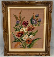 Floral framed needlepoint, point d'aiguille 16x20