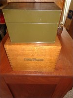 WOOD CARD FILE MARKED 1919 & METAL ONE / AR