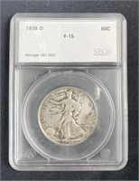 1938-D Walking Liberty 50c, SEGS F-15, U.S. Half