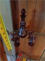 BOHEMIAN WINE DECANTER & 4 GLASSES / AR