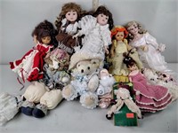 Crocheted dolls, teddy bear, dolls