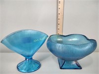 Blue glass bowl, vase
