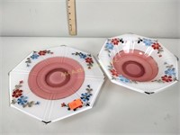 Hand painted bowl and pedestal plate