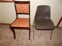 Vintage Wood Side Chair & One Vinyl Chair