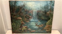 Vintage Deer & Waterfall Paint 20”x24”