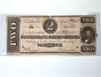 1863 $2 Confederate Bill, Scarce