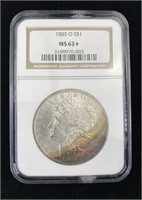 1885-O Morgan Silver Dollar, NGC MS-62 STAR, Toned