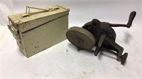 Metal SCF Ammo Box & Hand Crank Grinding Wheel