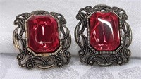 Vintage metal and glass earrings 1 in X .75 in