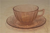 Pink depression glass 12 coffee cups and 9