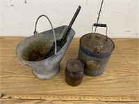 CROCK, BUCKET AND GAS CAN