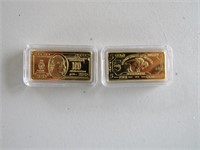 2 five gram gold clad bullion Bars
