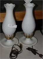 PAIR OF CANDLEWICK STYLE MILK GLASS LAMPS