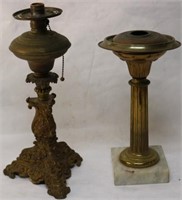 TWO 19TH C. LAMP BASES ELECTRIFIED ONE WITH