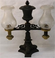 19TH C. DOUBLE ARGAND LAMP WITH LATER CUT &
