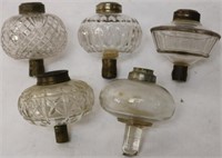 COLLECTION OF 5 CLEAR GLASS PEG LAMPS, PRESSED &