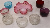 LOT OF FINGER BOWLS TO INCLUDE RUBY AMETHYST,