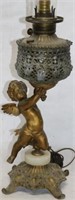 LATE 19TH C. BANQUET LAMP WITH WINGED CHERUB