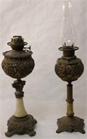 TWO 19TH C. BANQUET LAMPS WITH ONYX SHAFTS, ONE