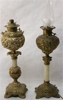 TWO 19TH C. ELECTRIFIED BANQUET LAMPS ONE