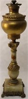 19TH C. B&H BANQUET LAMP WITH GILT BRASS & ONYX,