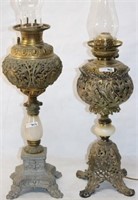 TWO B&H BANQUET LAMPS, BRASS METAL & ONYX