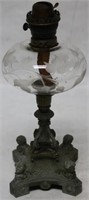 19TH C. KEROSENE LAMP WITH FLORAL CUT & ETCHED