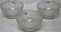SET OF 3 FROSTED & CUT GLASS GAS SHADES, WREATH