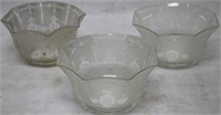 3 ETCHED GLASS GAS SHADES WITH GEOMETRIC FLORAL