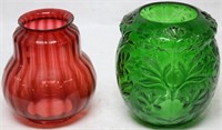 TWO 19TH C. GLASS PULL DOWN LAMP SHADES TO