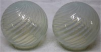 TWO 19TH C. OPALESCENT SWIRL BALL SHADES APPROX.