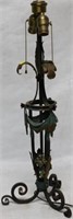 1920s WROUGHT IRON TABLE LAMP WITH SWAY & FLORAL