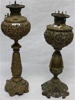 TWO 19TH C. BANQUET LAMPS, ELECTRIFIED BRASS &