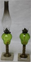2 GLASS BRASS & MARBLE FLUID LAMPS, WITH LIME