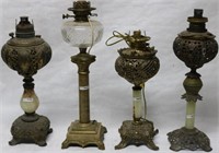 LOT OF FOUR 19TH C. BANQUET LAMPS WITH ONYX