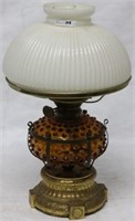 BRASS & GLASS FLUID LAMP WITH DUPLEX BURNER,