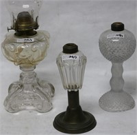 LOT OF 3 GLASS FLUID LAMPS TO INCLUDE WHALE OIL