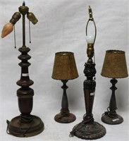 COLLECTION OF 4 WOODEN LAMPS, MATCHING PAIR WITH