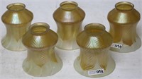 SET OF 5 SIGNED STEUBEN ART GLASS SHADES, PULL