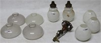 LOT TO INCLUDE 3 UNUSUAL  MILK GLASS SHADES, 4