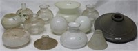 13 MISC. MILK GLASS, CLEAR & OTHER SHADES, SOME