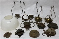 LOT OF BRASS COTTAGE HANGING LAMP PARTS,